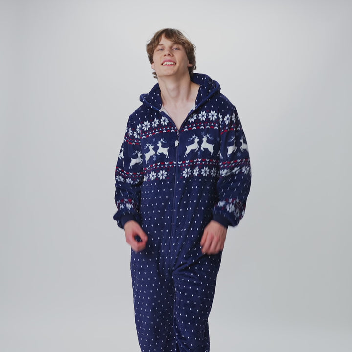 Blauer Weihnachts-Onesie Herren