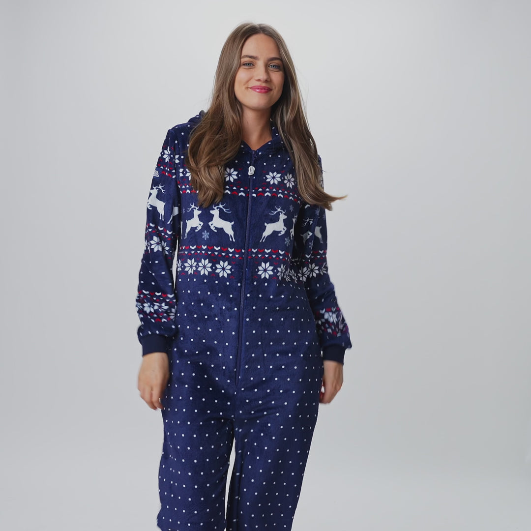 Blauer Weihnachts-Onesie Damen