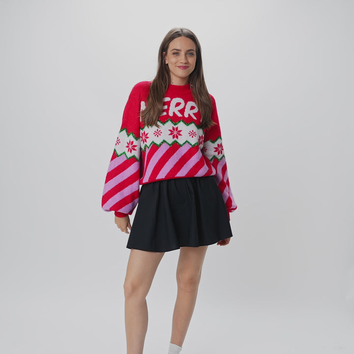 Merry Xmas Oversized Weihnachtspullover Damen