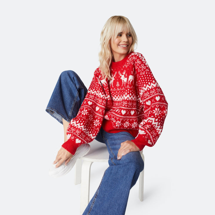 Rentier Oversized Weihnachtspullover Damen