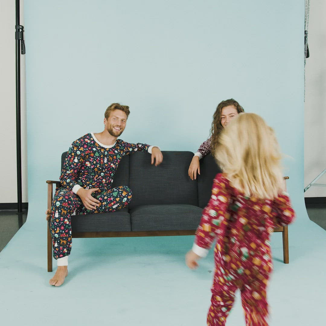 Burgunder Wintermuster Pyjama Kinder