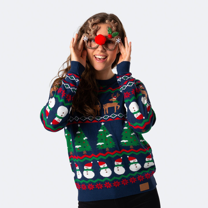 Blauer Ugly Christmas Sweater Damen