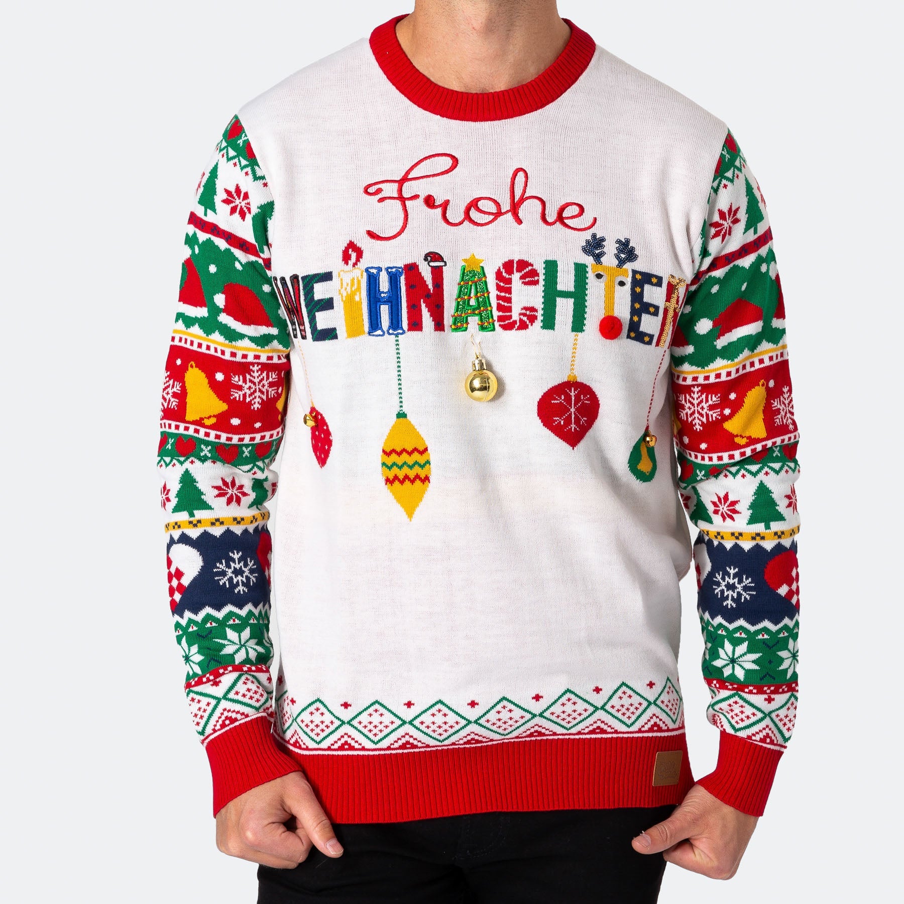 Weihnachtspullover Herren – Rundhals-Strickpullover Mit Rentier- & Schneeflocken-Motiv