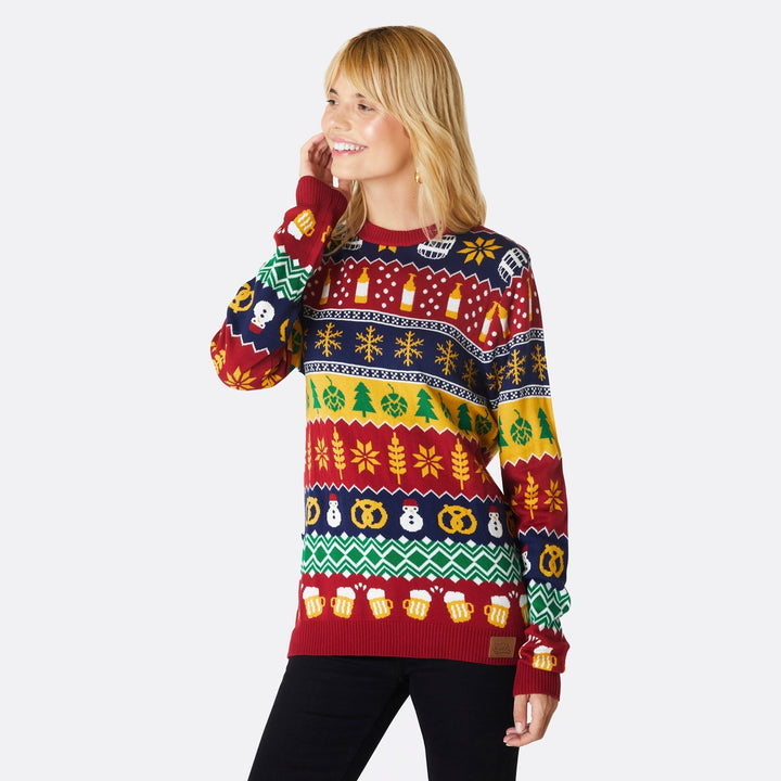Gestreifter Bier Weihnachtspullover Damen