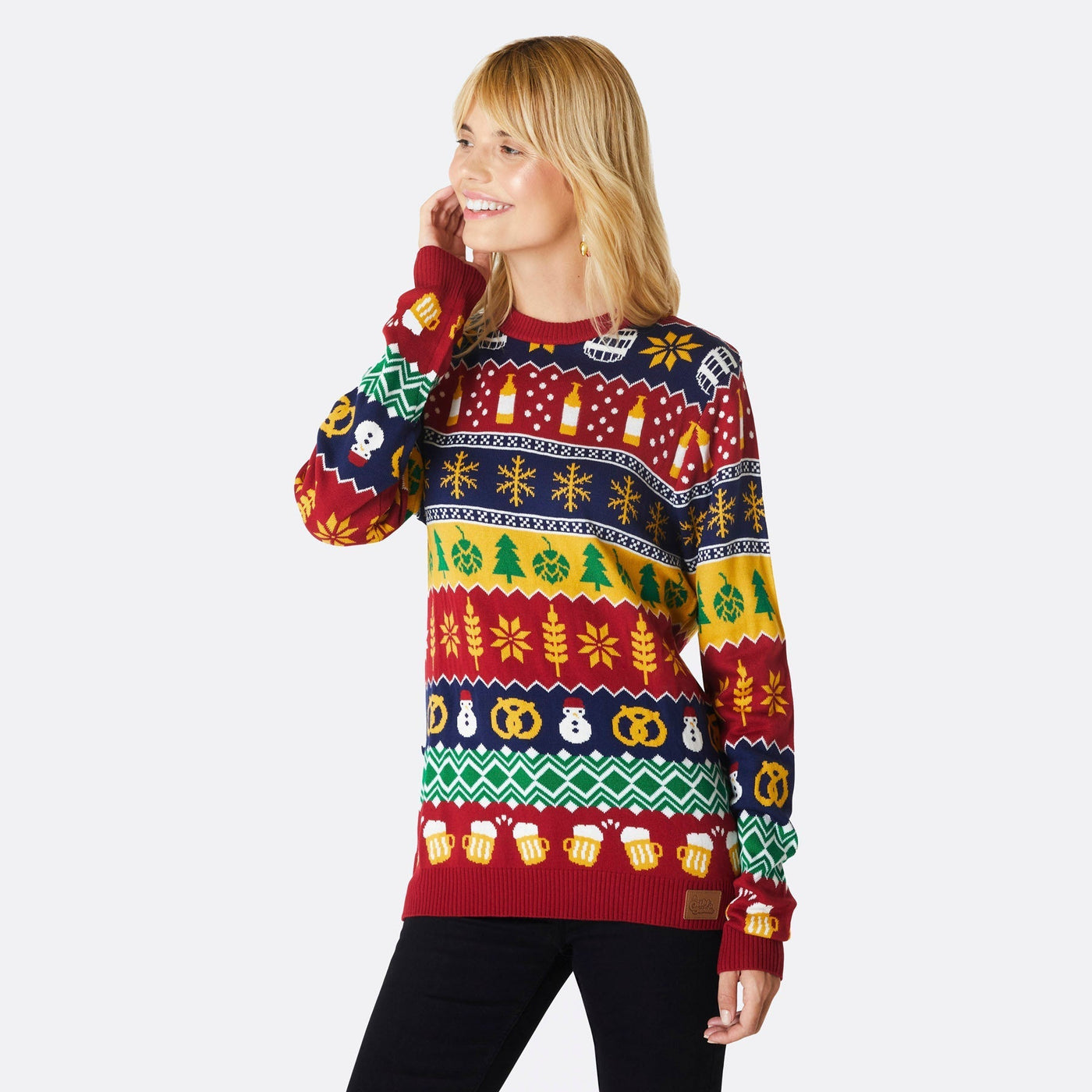 Gestreifter Bier Weihnachtspullover Damen