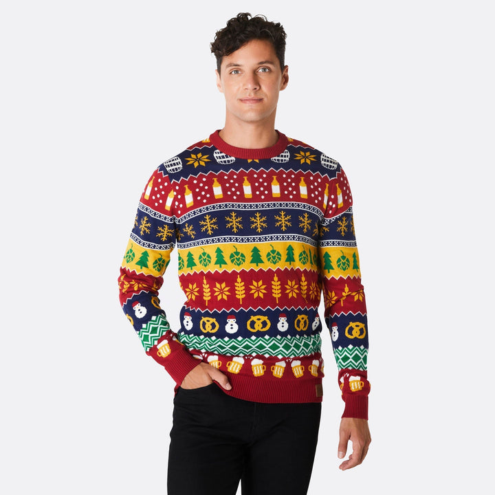 Gestreifter Bier Weihnachtspullover Herren