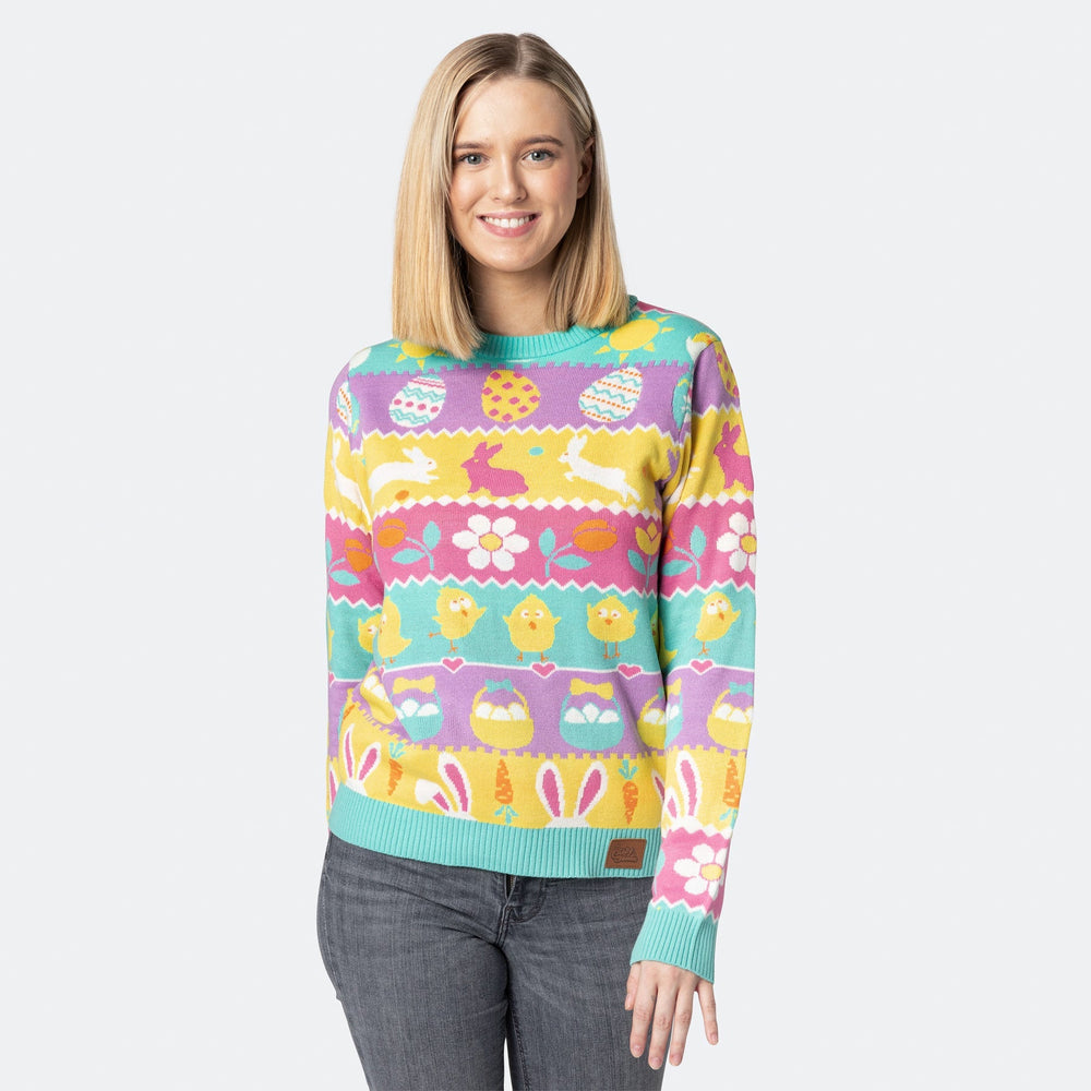 Gestreifter Osterpullover Damen