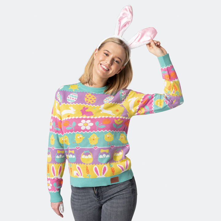 Gestreifter Osterpullover Damen