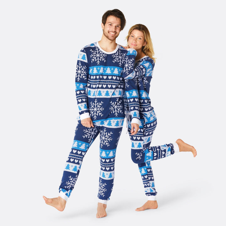 Blauer Strickmuster Pyjama Herren