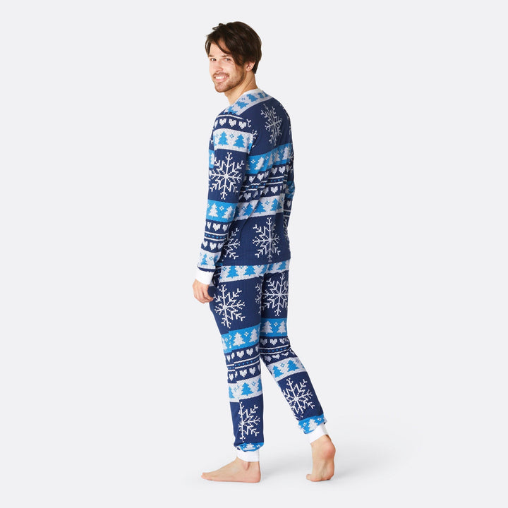 Blauer Strickmuster Pyjama Herren