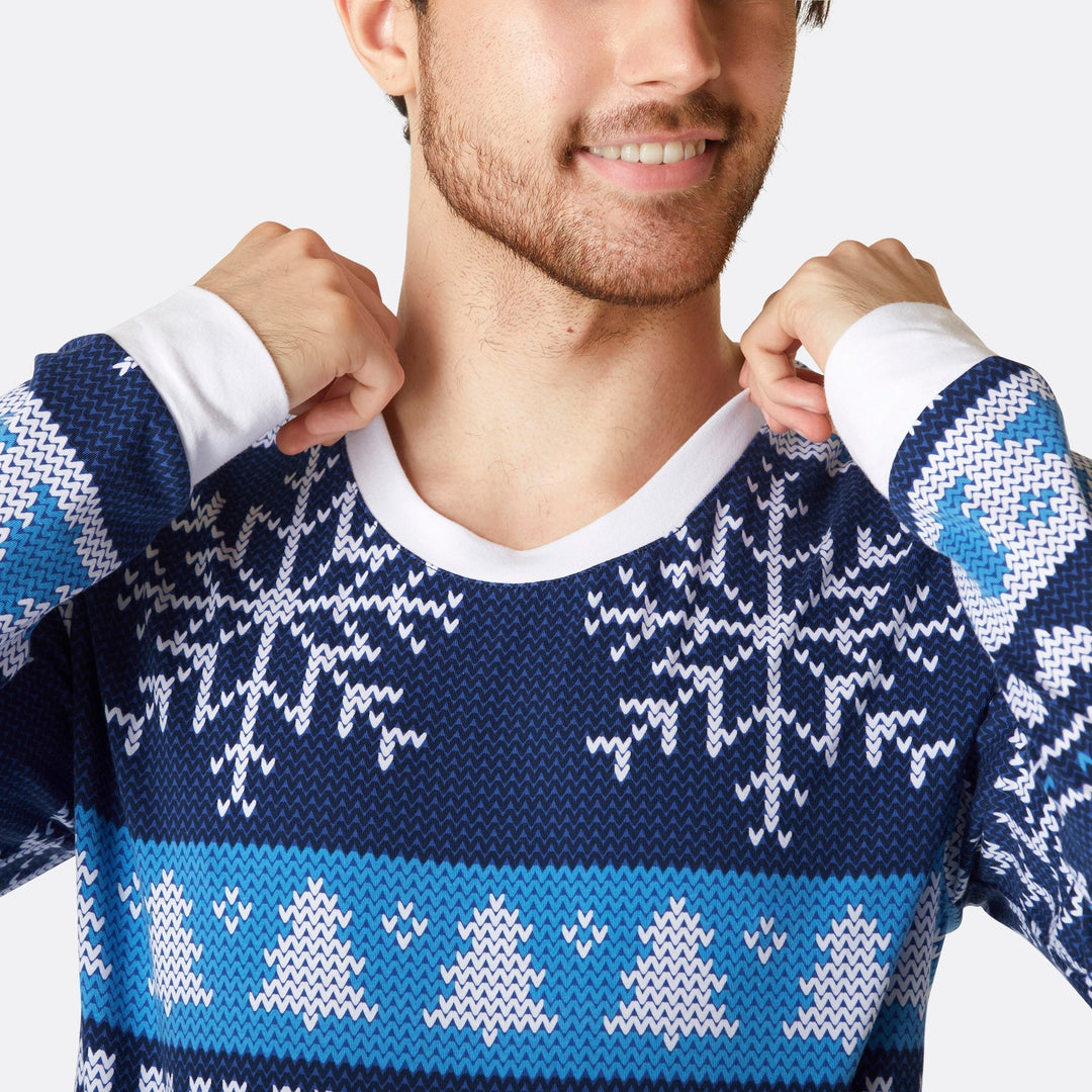 Blauer Strickmuster Pyjama Herren