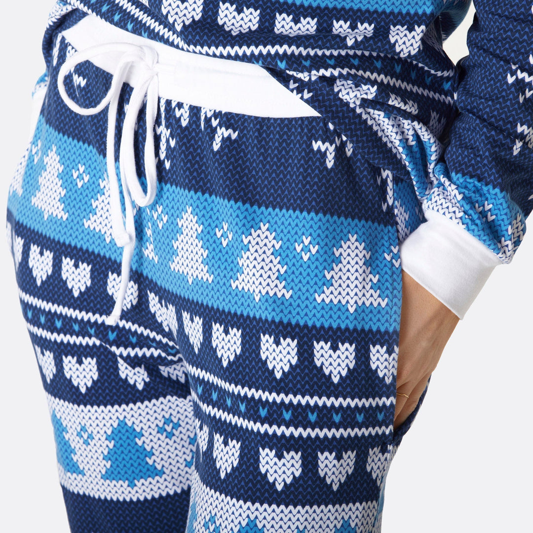 Blauer Strickmuster Pyjama Herren