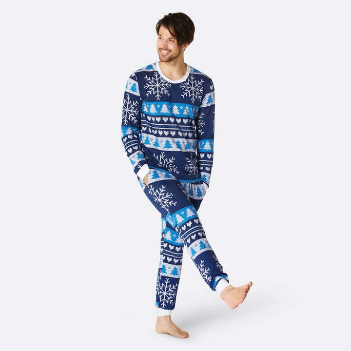 Blauer Strickmuster Pyjama Herren