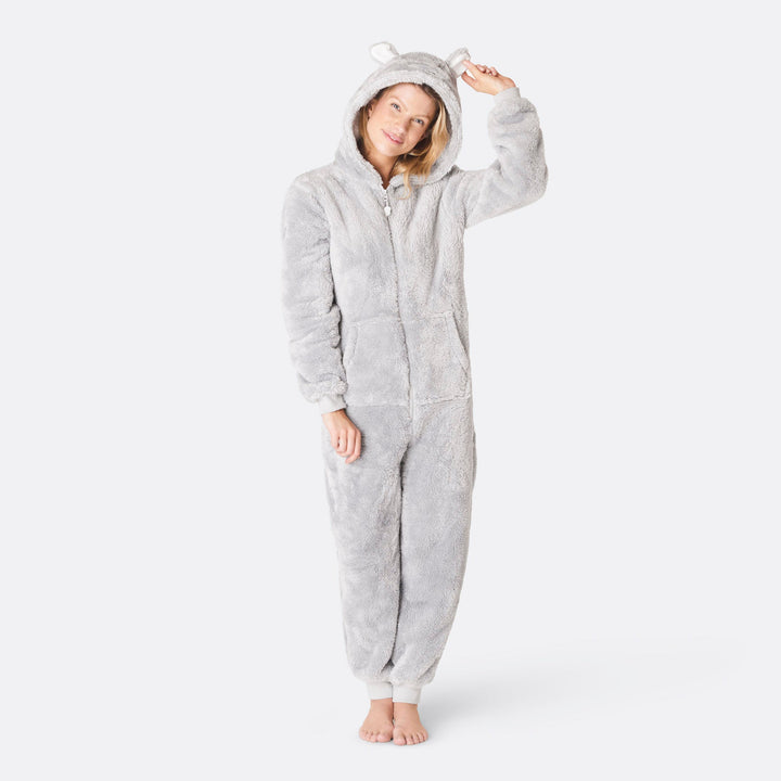 Grauer Teddybär Onesie Damen