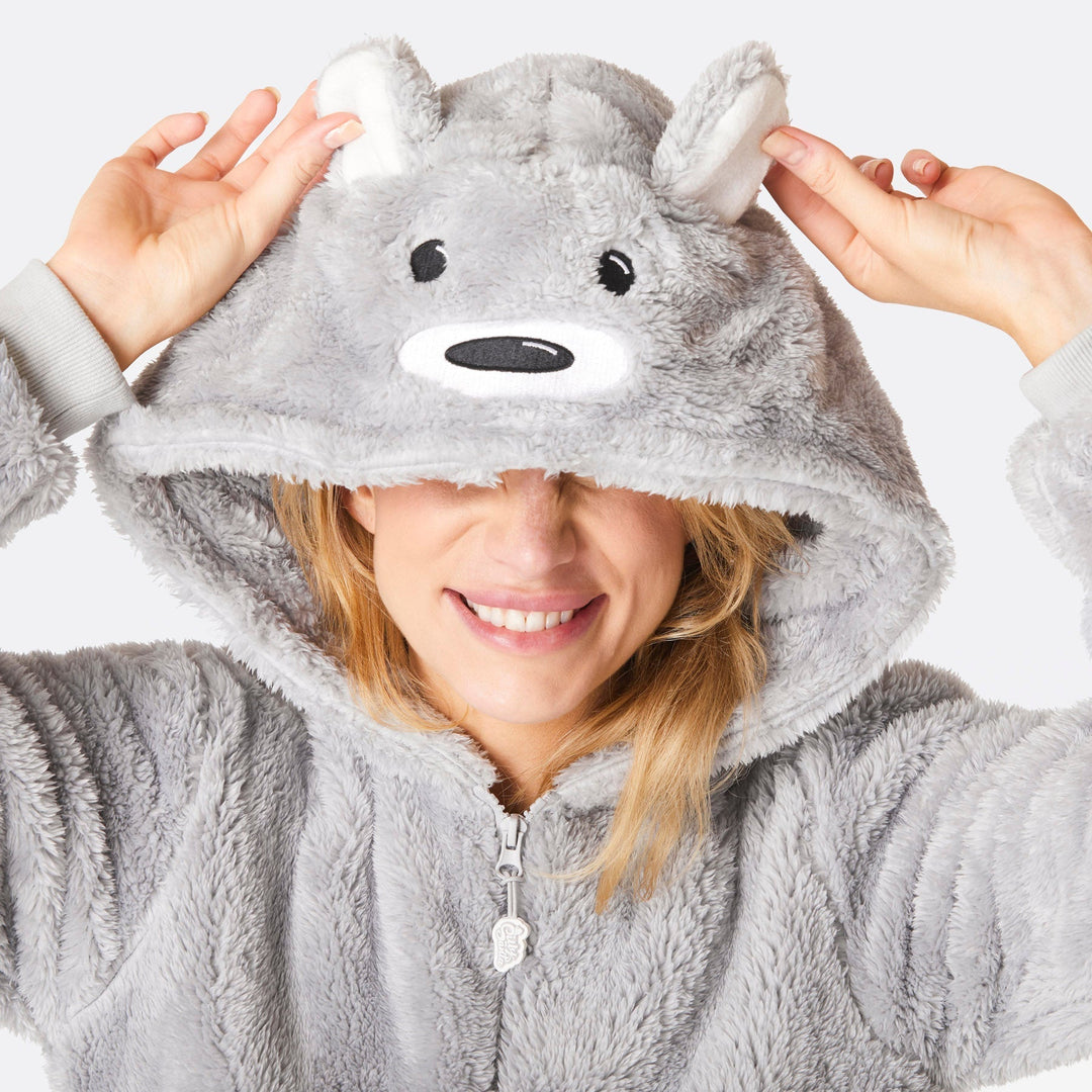 Grauer Teddybär Onesie Damen