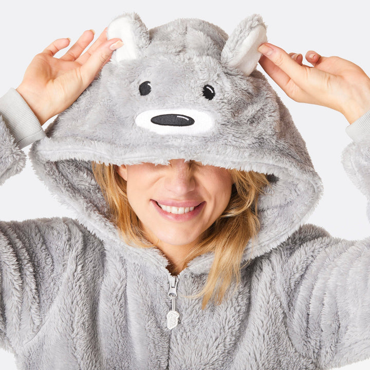 Grauer Teddybär Onesie Damen