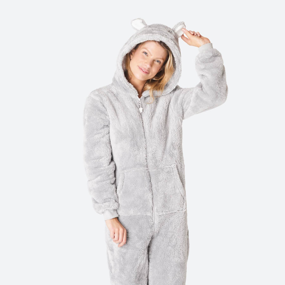 Grauer Teddybär Onesie Damen