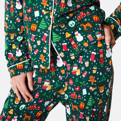 Grüner Weihnachtstraum Weihnachtspyjama mit Kragen Damen