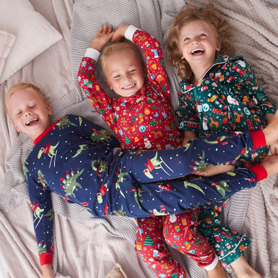 Grüner Weihnachtstraum Weihnachtspyjama mit Kragen Kinder
