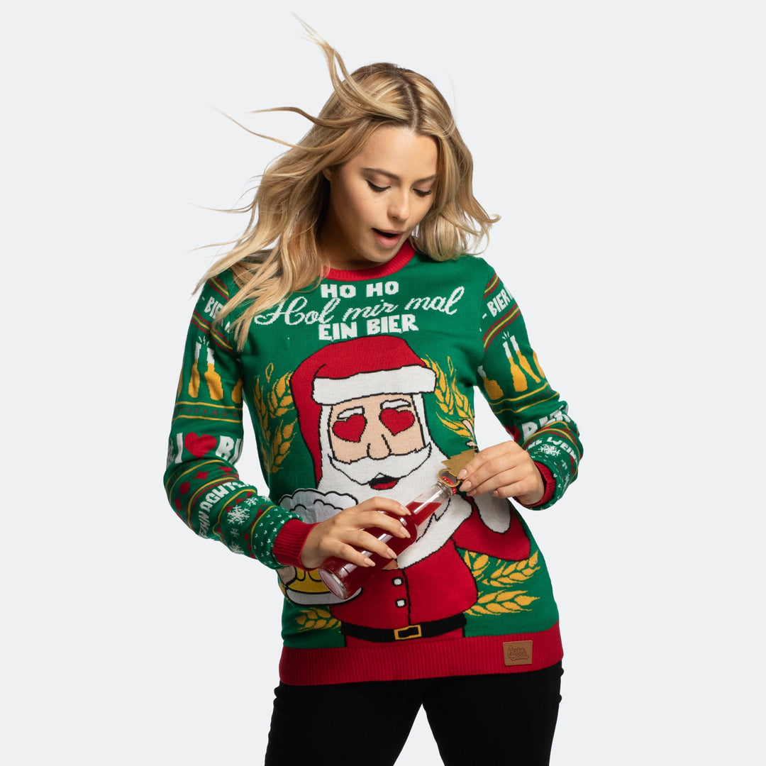 Hold mir mal ein Bier – Lustiger Weihnachtspullover Damen