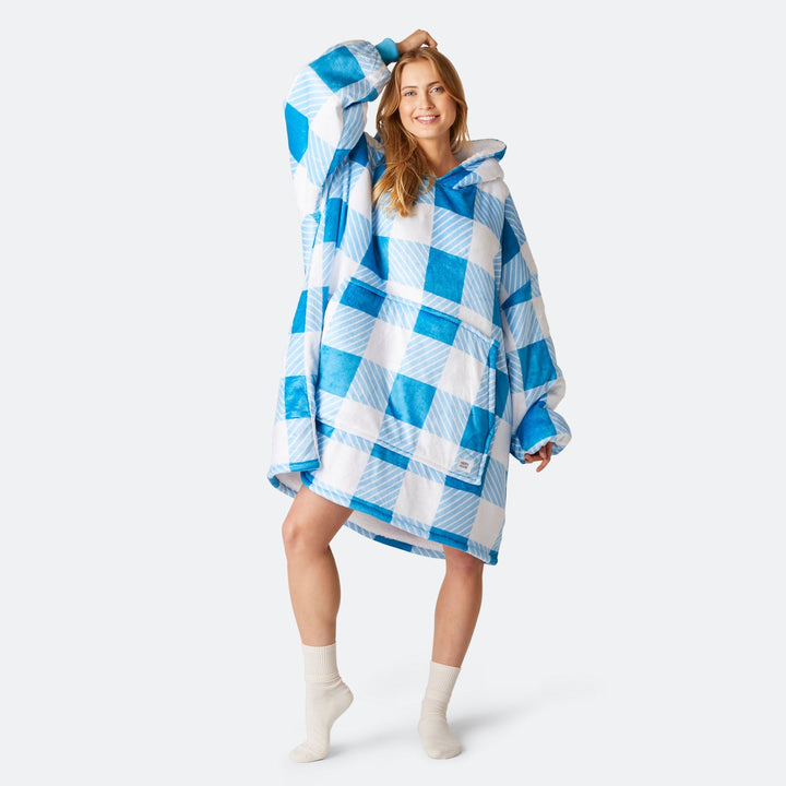 Blau Karierter HappyHoodie