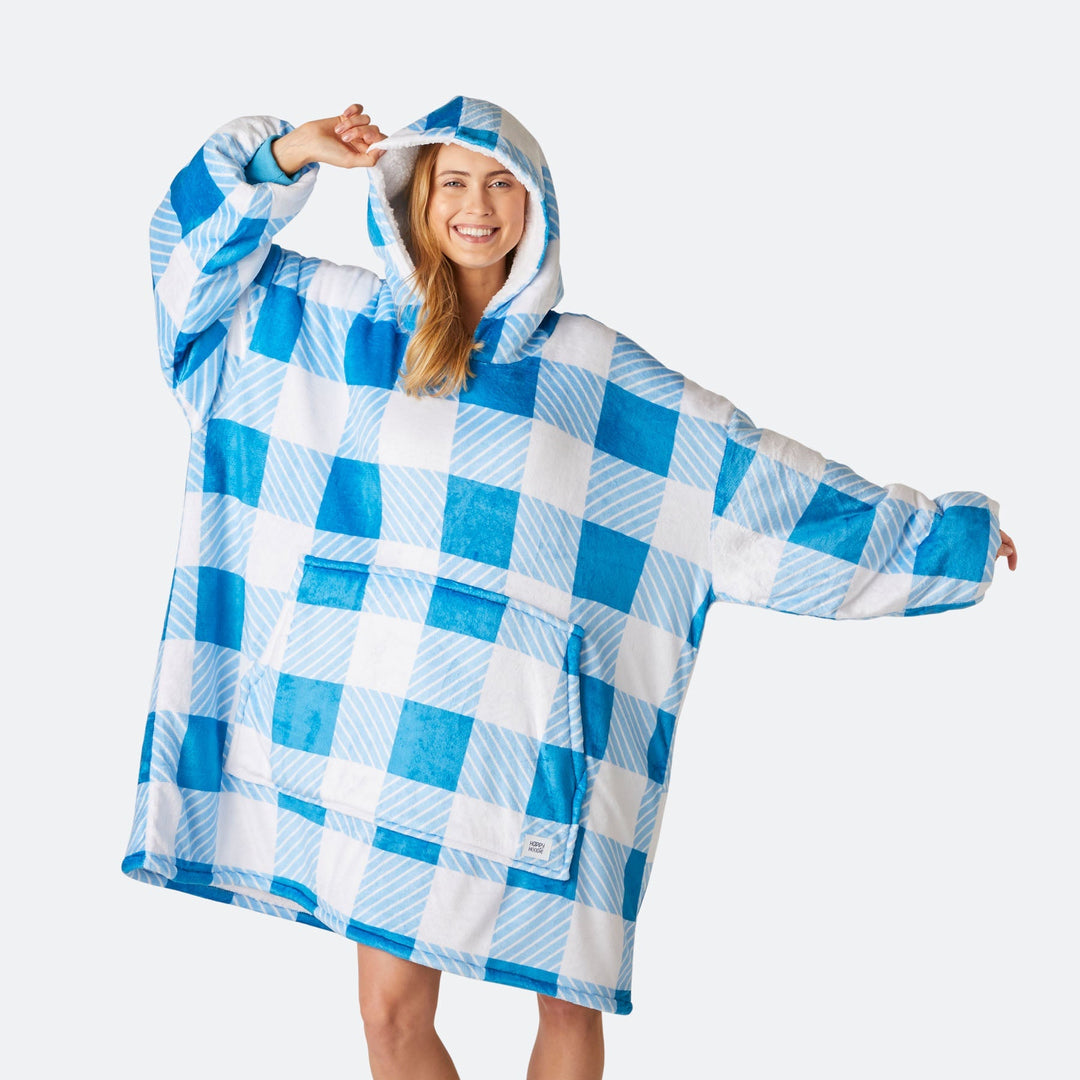 Blau Karierter HappyHoodie