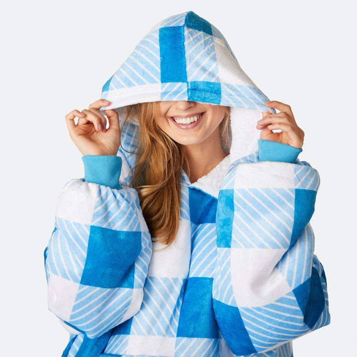 Blau Karierter HappyHoodie