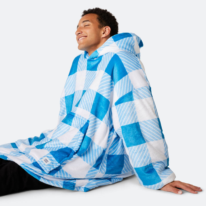 Blau Karierter HappyHoodie