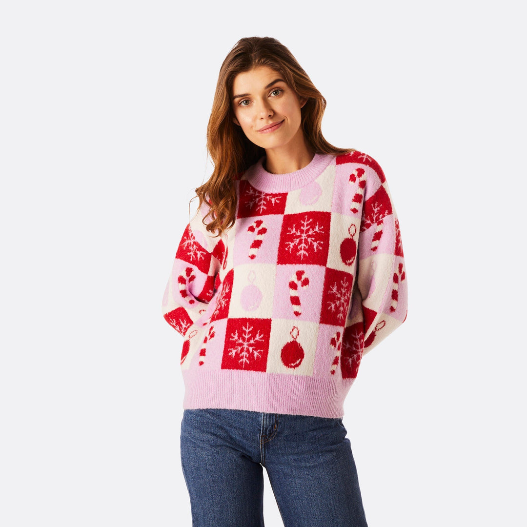 Karierter Oversized Weihnachtspullover Damen