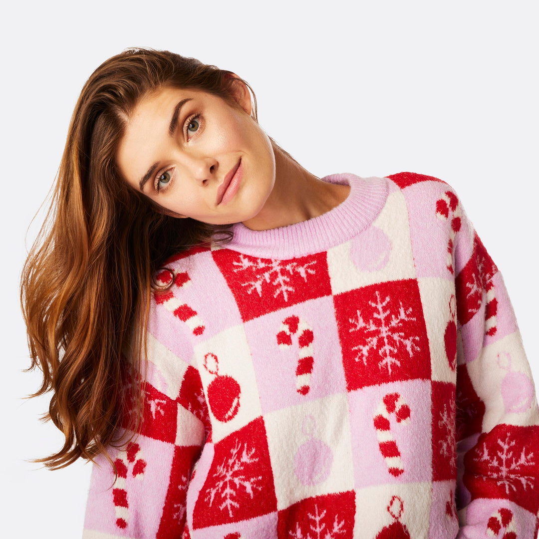 Karierter Oversized Weihnachtspullover Damen