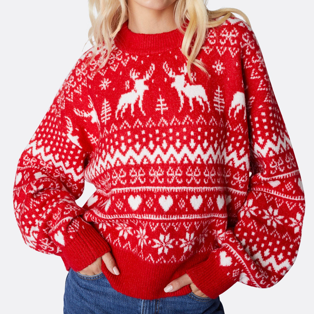 Rentier Oversized Weihnachtspullover Damen