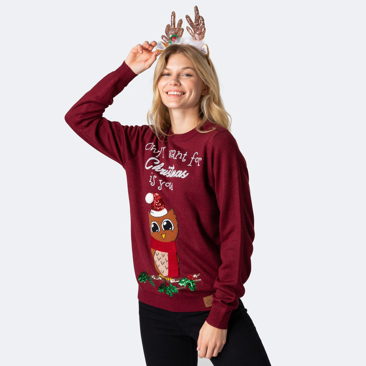 Owl I Want For Christmas Weihnachtspullover Damen