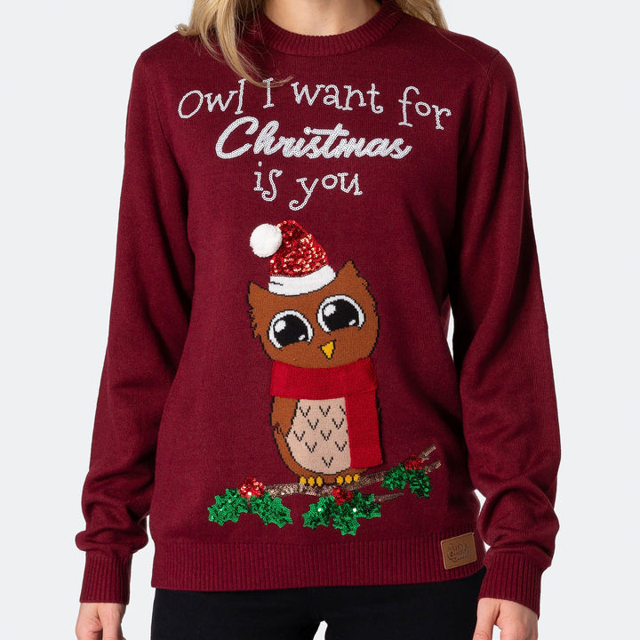 Owl I Want For Christmas Weihnachtspullover Damen