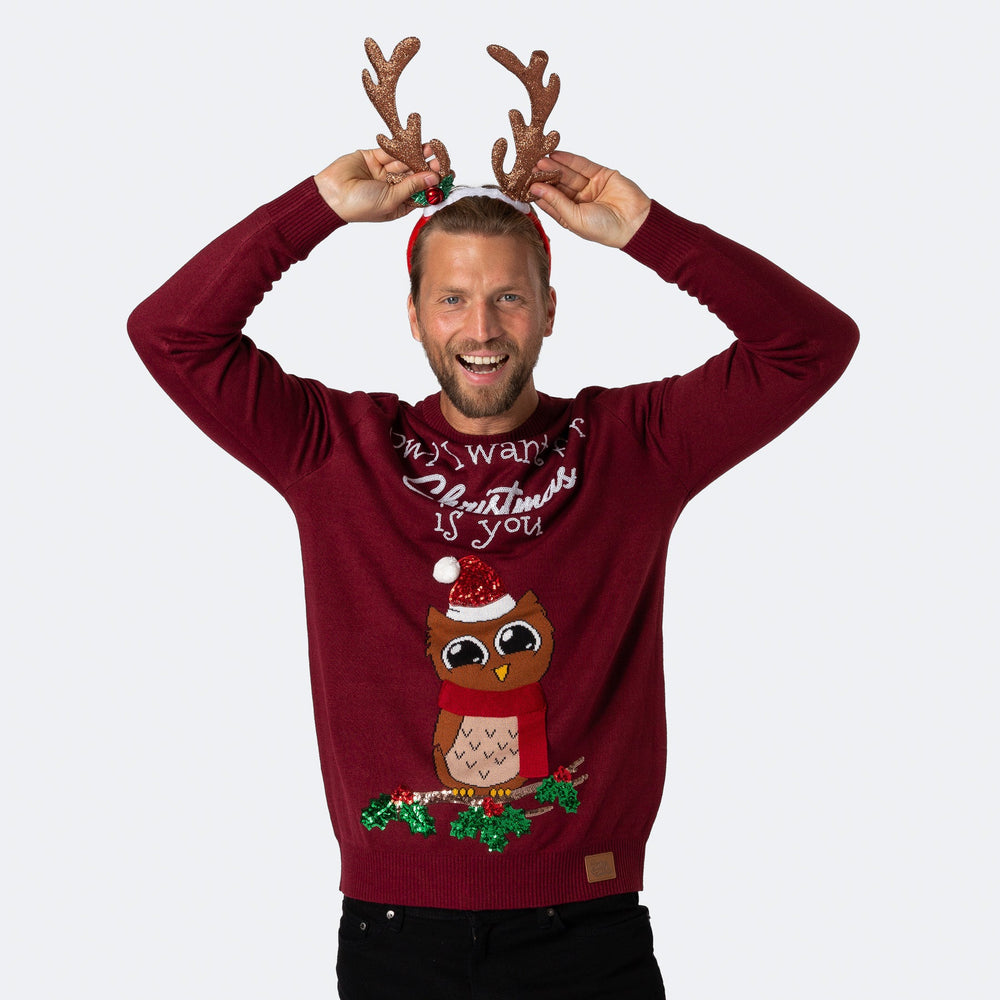 Owl I Want For Christmas Weihnachtspullover Herren