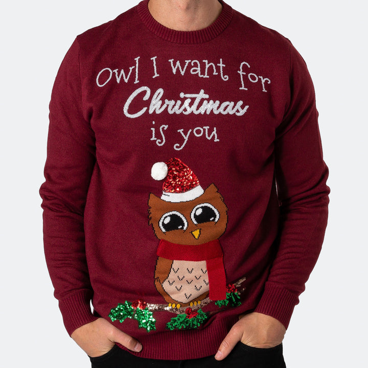 Owl I Want For Christmas Weihnachtspullover Herren