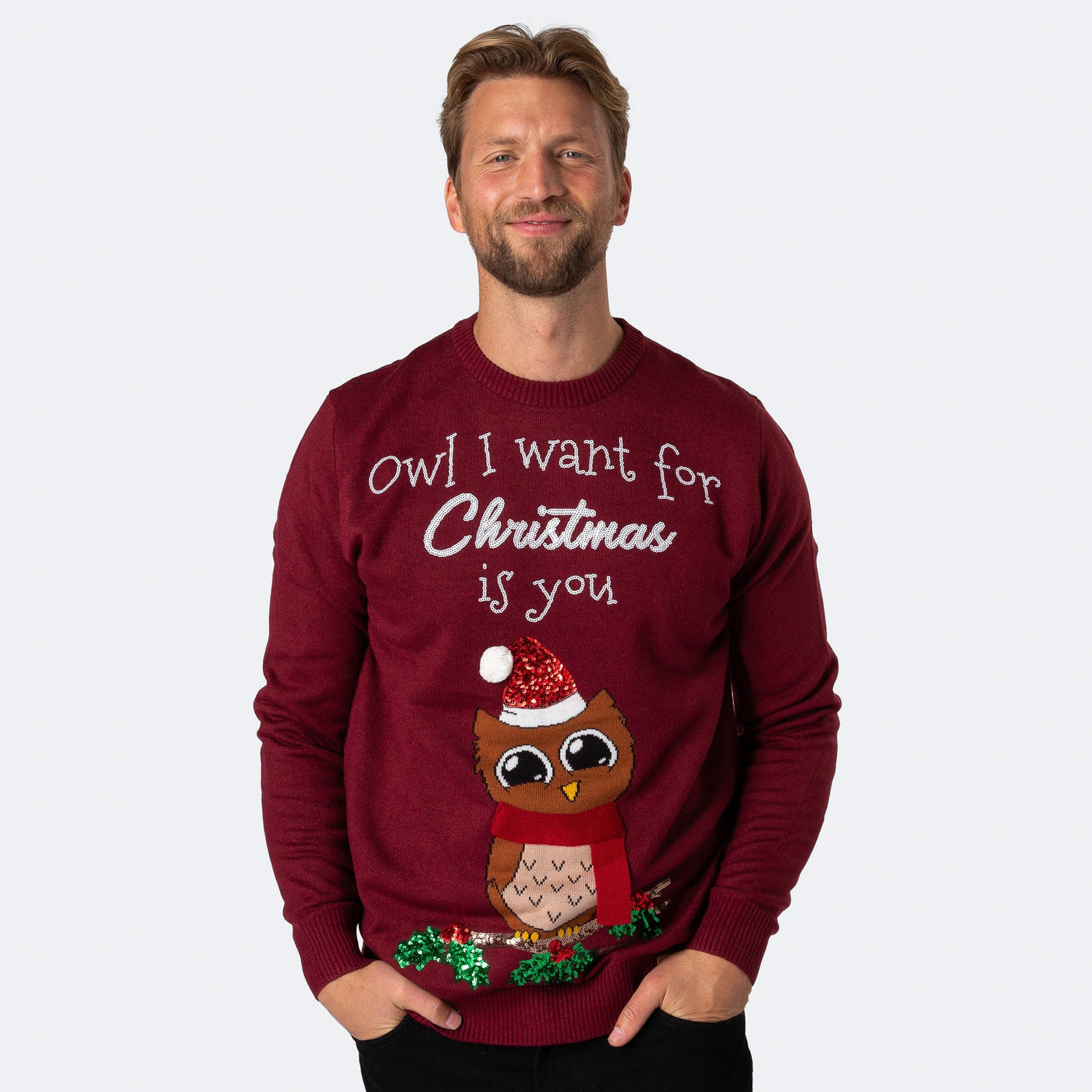 Owl I Want For Christmas Weihnachtspullover Herren