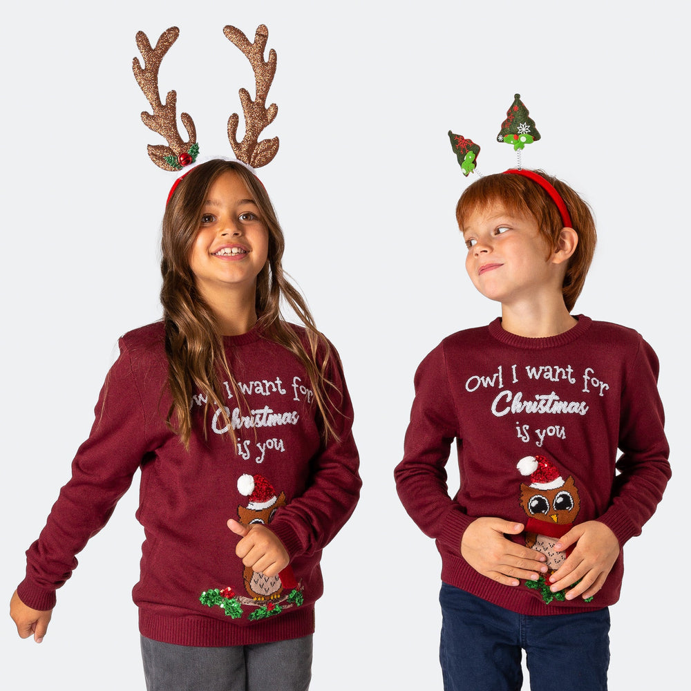 Owl I Want Weihnachtspullover Kinder