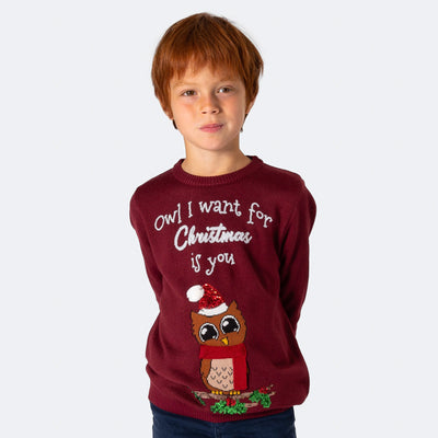Owl I Want Weihnachtspullover Kinder