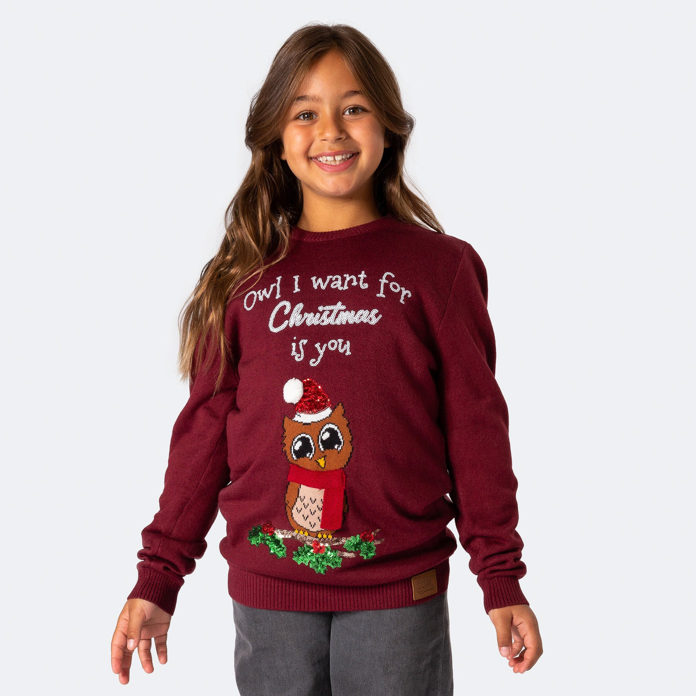 Owl I Want Weihnachtspullover Kinder