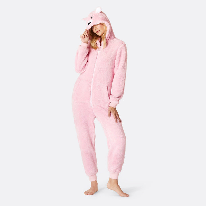 Pinker Teddybär Onesie Damen