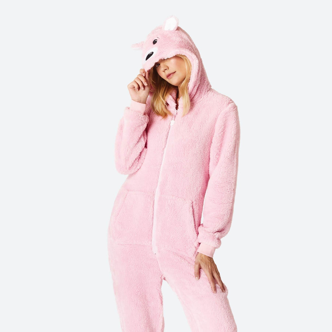 Pinker Teddybär Onesie Damen