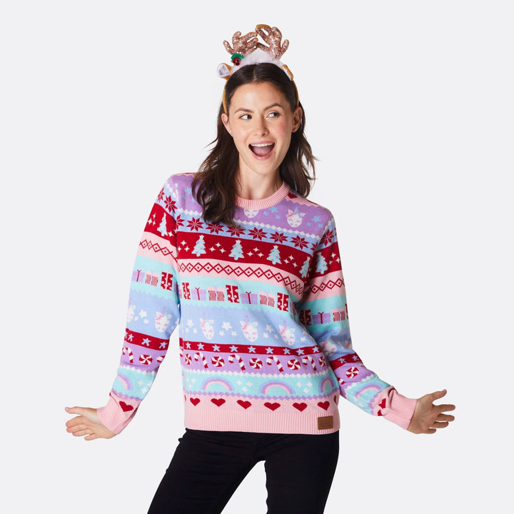 Pinker Weihnachtspullover Damen