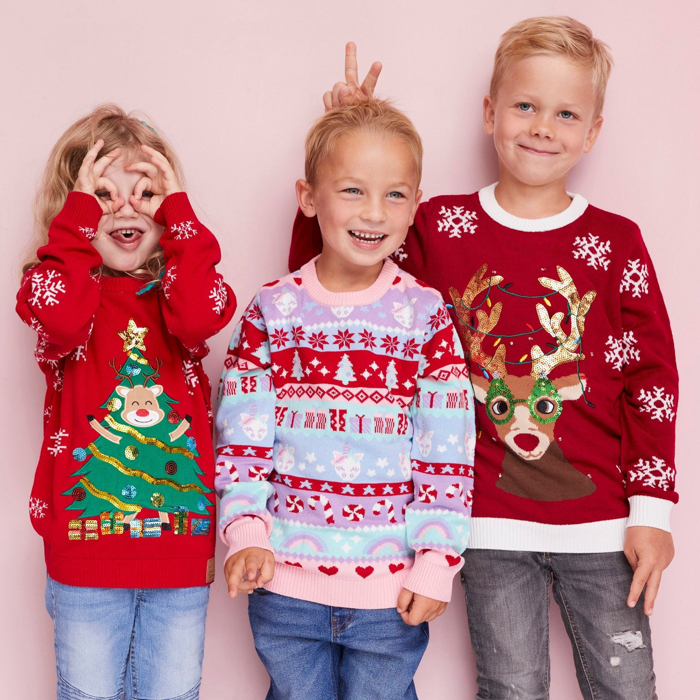 Pinker Weihnachtspullover Kinder