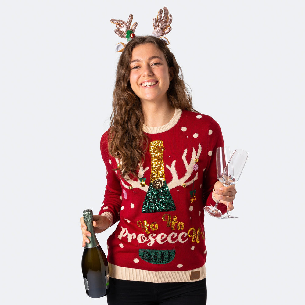 Prosecco Weihnachtspullover Damen