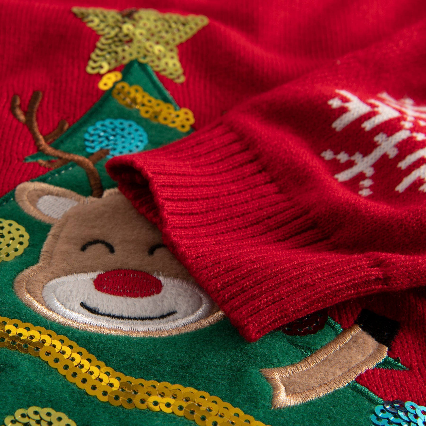 Kinder Weihnachtspullover Mit Rentier-Motiv – Gr. 9-10 Jahre, Rot Mit Pompon, Unisex, Maschinenwaschbar