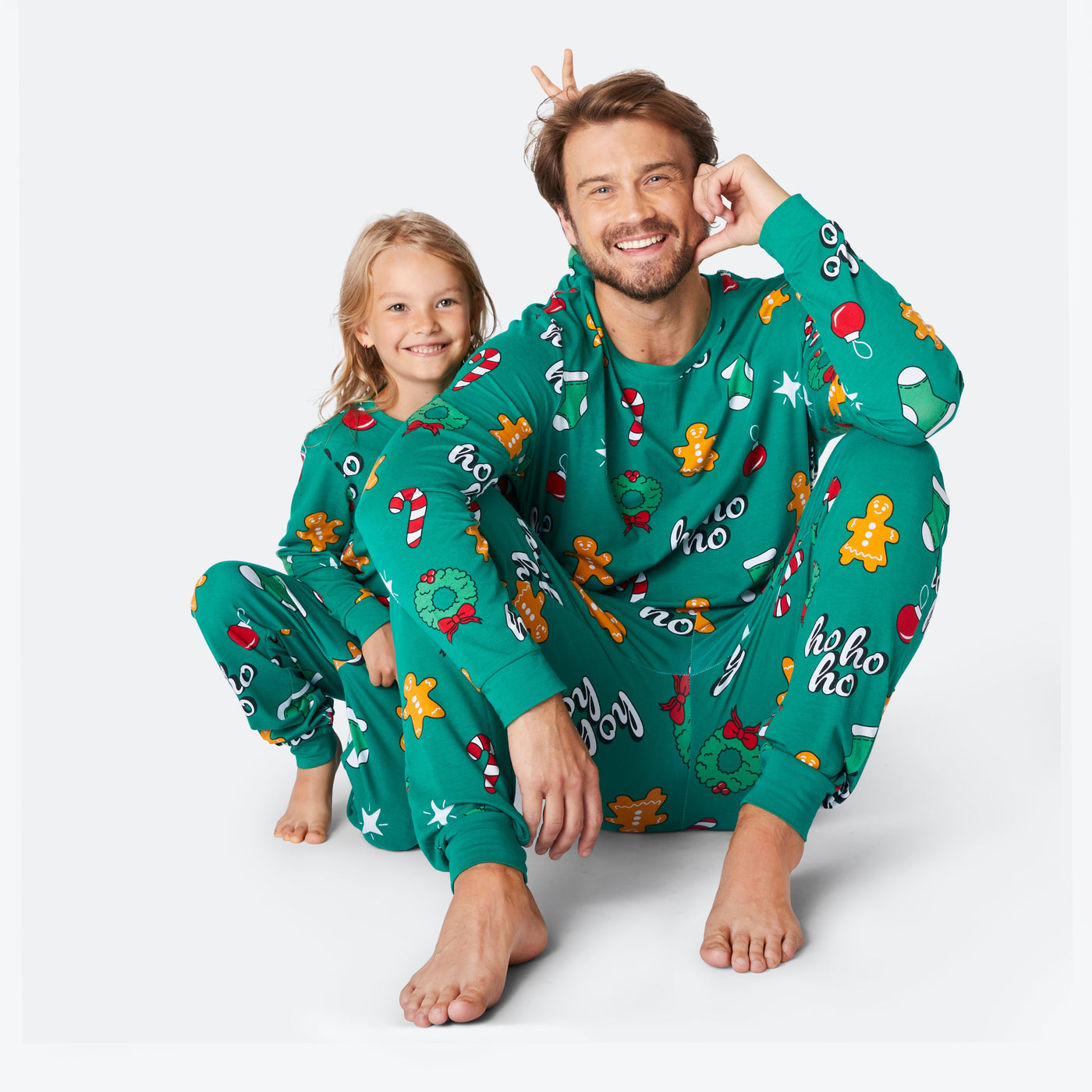 Grüner Hohoho Weihnachtspyjama Kinder