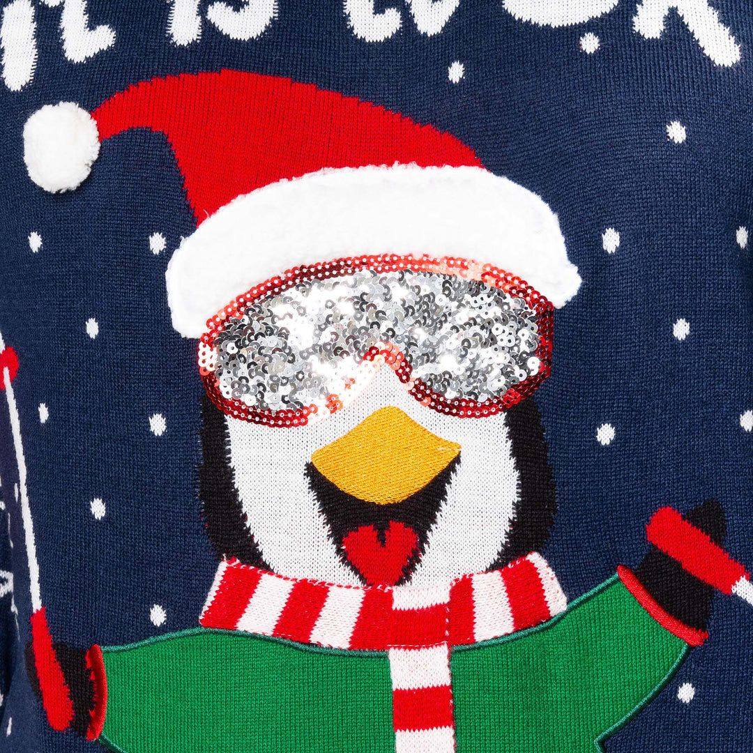 Skilaufender Pinguin Weihnachtspullover Herren