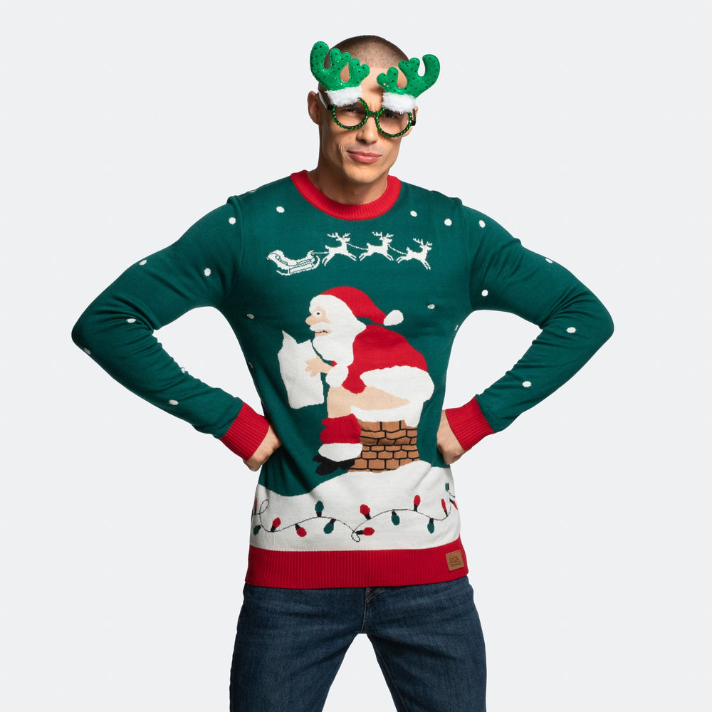 Weihnachtsmann auf dem Schornstein-Weihnachtspullover Herren