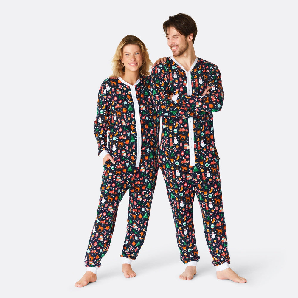 Weihnachtstraum Blauer Overall-Pyjama Herren