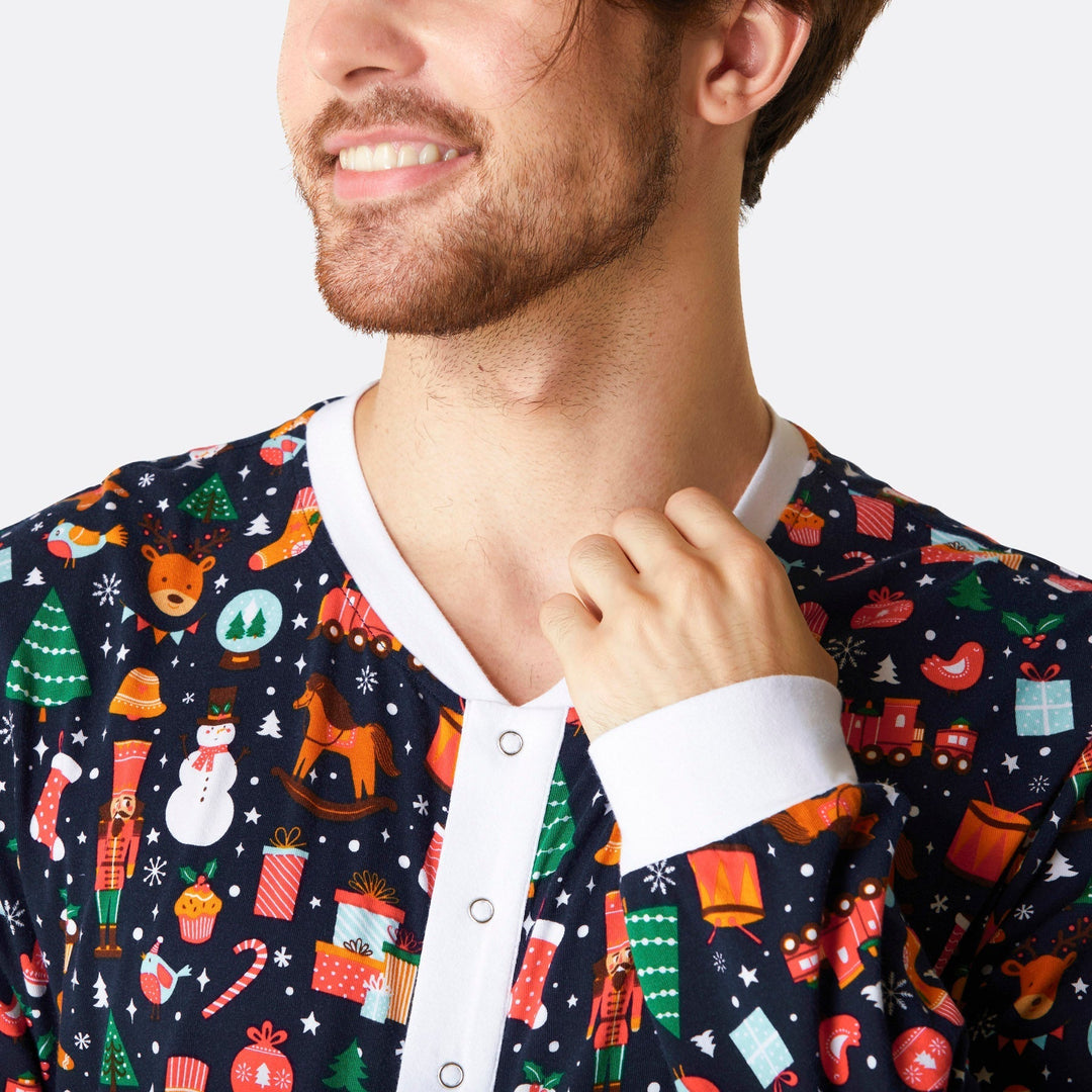 Blauer Weihnachtstraum Overall Weihnachtspyjama Herren